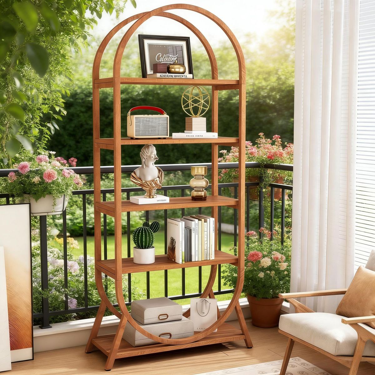 5-Tier Bookshelf, 70.8" Open Bookcase Arched Display Rack_maomaolike.com