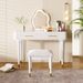 40" Modern Vanity Table Set With Mirror Touch Screen Lighted Mirror, Dressing Table And Cushioned Stool Set With 2 Large Drawers, White_maomaolike.com