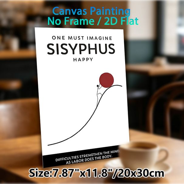 Sisyphus Themed Motivational Painting Poster, Minimalist Line Art Poster With Stick Figure & Red Boulder, Inspirational Quote Decor For Home Office_maomaolike.com
