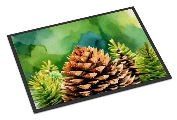Maine White Pine Cone And Tassels In Watercolor Doormat Front Door Mat Indoor Outdoor Rugs For Entryway, Non Slip Washable Low Pile, 24H X 36W_maomaolike.com