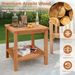 Patio Acacia Wood Side Table With Slatted Tabletop And Storage Shelf_maomaolike.com