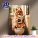 Pomeranian Dog Painting Poster, Warm-toned Whimsical Pet Scene Poster, Funny Lighthearted Design Ideal For Bathroom Wall Decor_maomaolike.com