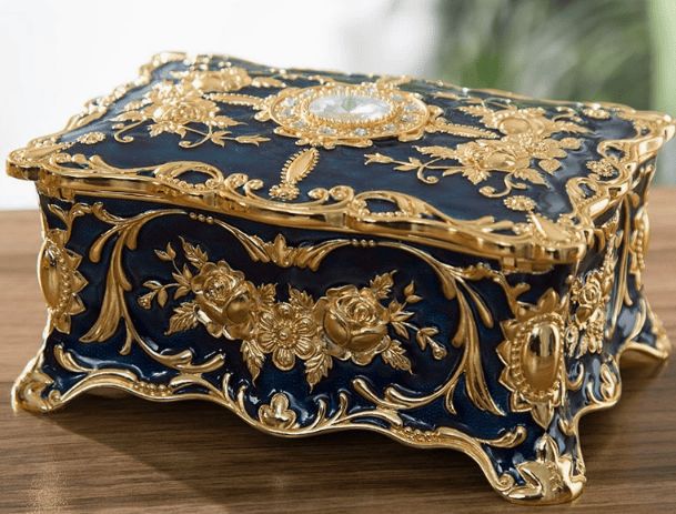 Vintage Metal Jewelry Box - Two Layer Rectangular Trinket Organizer Storage Box Ornate Treasure Chest Box Jewelry Decorative Box Keepsake Gift Box Case For Women Girls_maomaolike.com
