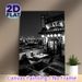Japanese Izakaya Night View Painting Poster, Monochrome Cozy Rooftop Izakaya With City Skyline Poster, Warm Atmospheric Design For Home And Restaurant_maomaolike.com