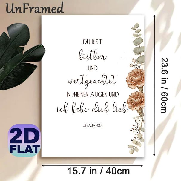 German Bible Verse Painting Poster, Warm-toned Floral Accent Poster, Gentle Inspirational Religious Decor For Bedroom, Living Room And Prayer Space_maomaolike.com