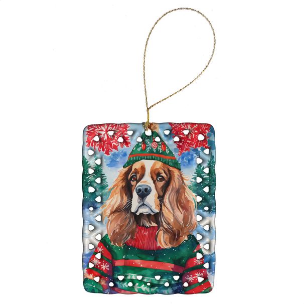 Cavalier Spaniel Christmas Porcelain Ornament Christmas Tree Hanging Decorations For Home Christmas Holiday, Rectangle, Gift, Multicolor_maomaolike.com