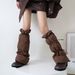 Winter thickened drawstring non slip down jacket leg covers gray calf windproof coldproof black personalized warm boot covers for women_maomaolike.com