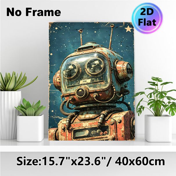 Vintage Robot Painting Poster, Retro Rusted Steampunk-style Robot Poster, Weathered Mechanical Design With Starry Backdrop, Ideal For Home Office_maomaolike.com