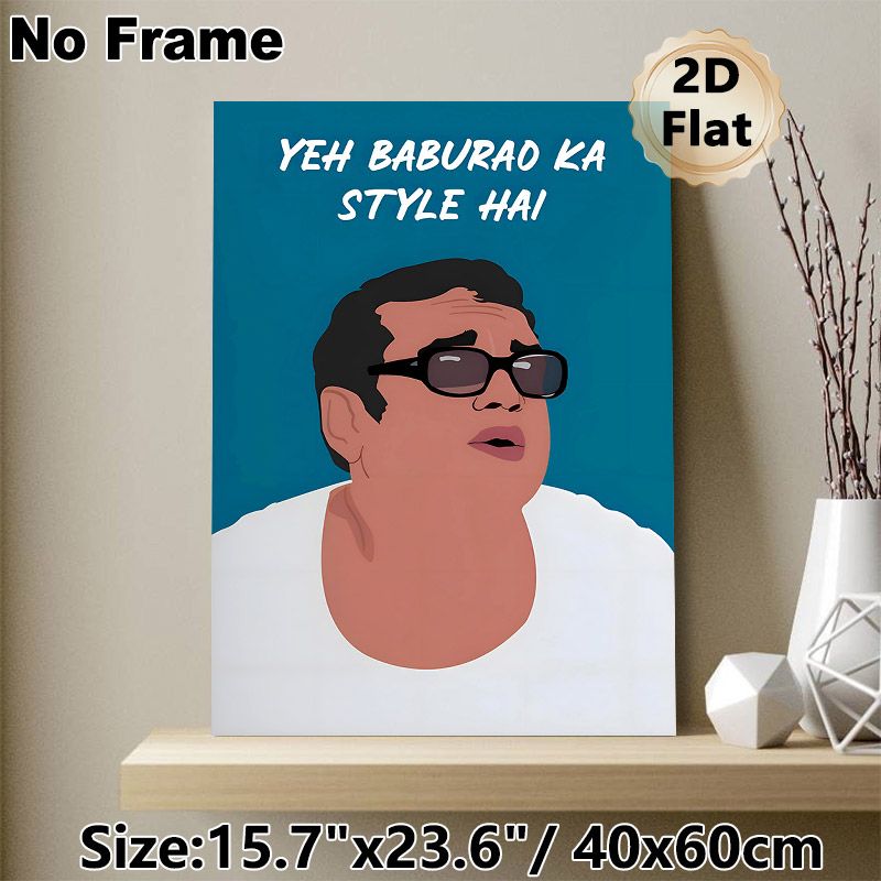 Baburao Themed Painting Poster, Minimalist Cartoon Style Portrait With Bold Slogan Poster, Vibrant Eye-catching Decor, Suitable For Home, Living Room_maomaolike.com