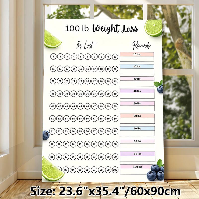 100lb Weight Loss Tracker Painting Poster, Fresh Fruit-accented Tidy Chart Poster, Functional Tool To Track Weight Loss Progress And Set Rewards_maomaolike.com
