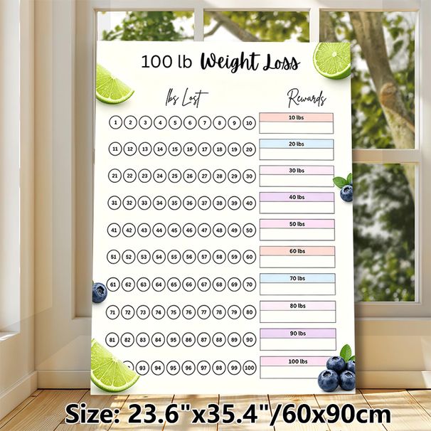 100lb Weight Loss Tracker Painting Poster, Fresh Fruit-accented Tidy Chart Poster, Functional Tool To Track Weight Loss Progress And Set Rewards_maomaolike.com