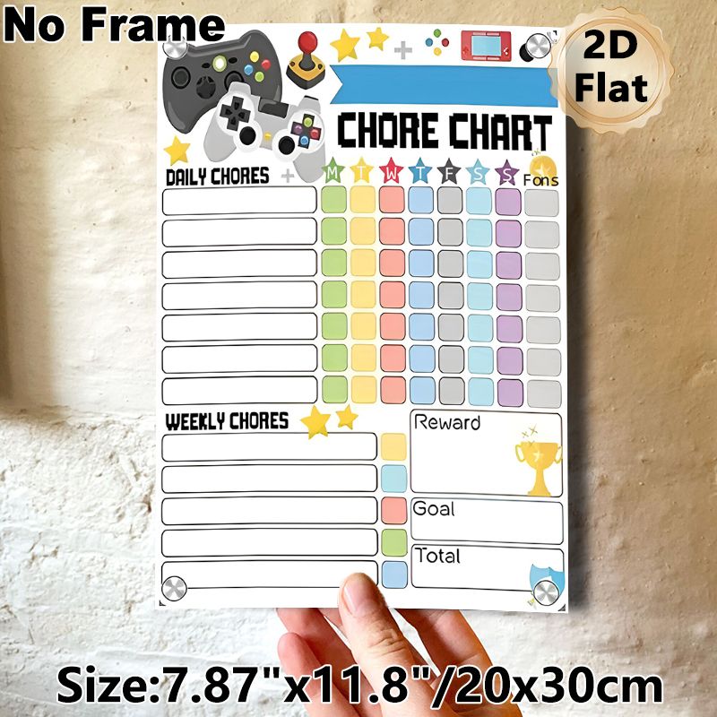 Gaming Themed Chore Chart Painting Poster, Vibrant Game Controller Illustrated Poster, Practical For Tracking Daily & Weekly Chores, Suitable For Home_maomaolike.com