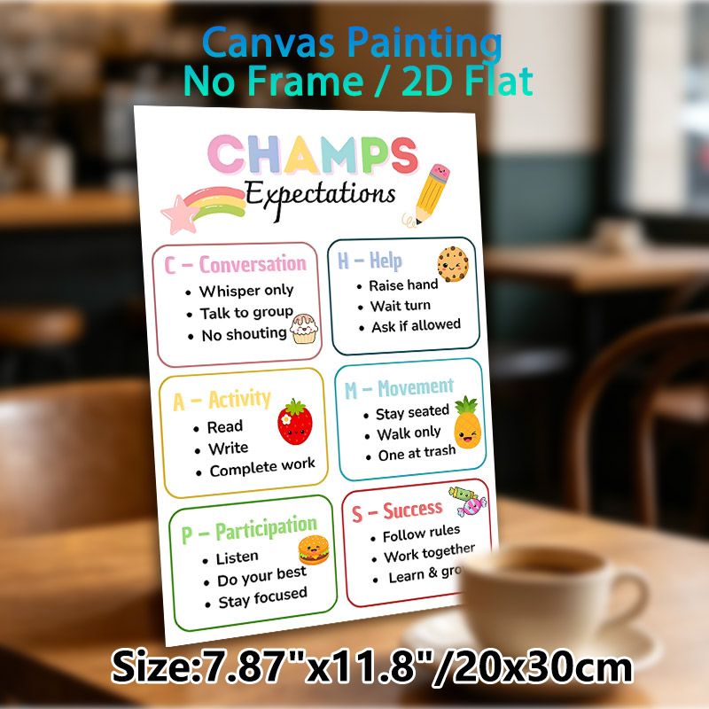 CHAMPS Expectations Painting Poster, Soft-toned Cute Cartoon Classroom Rules Poster, Clear Behavior Guidelines To Maintain Orderly Learning_maomaolike.com