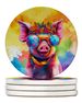 Hippie Animal Pig Large Sandstone Coasters Pack Of 4 Absorbent Round Coasters Decor Gifts For Men Or Women, 4 In, Multicolor_maomaolike.com
