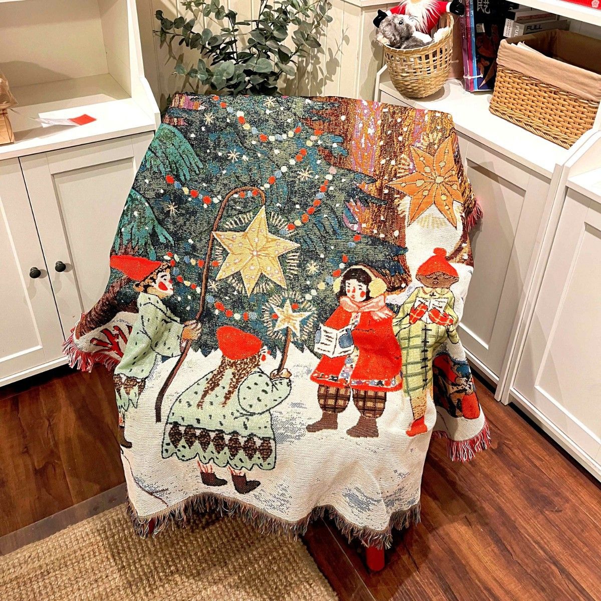 Christmas Gift Sofa Cover Cotton Thread Woven Tapestry Atmosphere Decorative Warm Healing Blanket_maomaolike.com