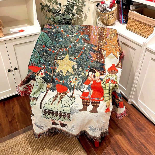 Christmas Gift Sofa Cover Cotton Thread Woven Tapestry Atmosphere Decorative Warm Healing Blanket_maomaolike.com