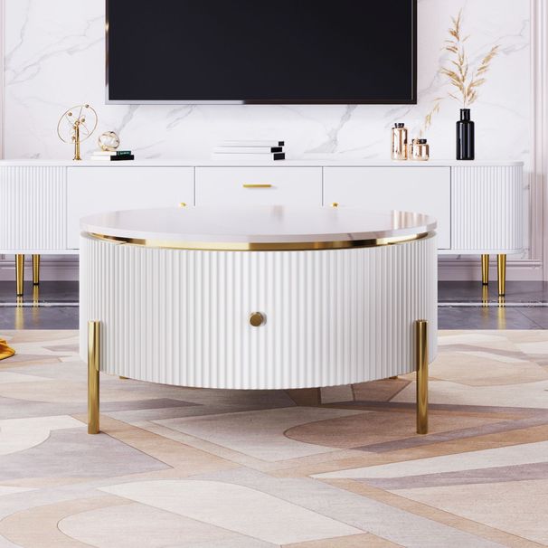 Modern Round Coffee Table With 2 Large Drawers Storage Accent Table(31.5'')_maomaolike.com