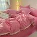 Wholesale INS Korean Style Princess Simple Pure Four-Piece All Solid Color Lace Trim Washed Cotton 4-Piece Set_maomaolike.com