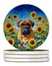 Bullmastiff In Sunflowers Large Sandstone Coasters Pack Of 4 Absorbent Round Coasters Decor Gifts For Men Or Women, 4 In, Multicolor_maomaolike.com