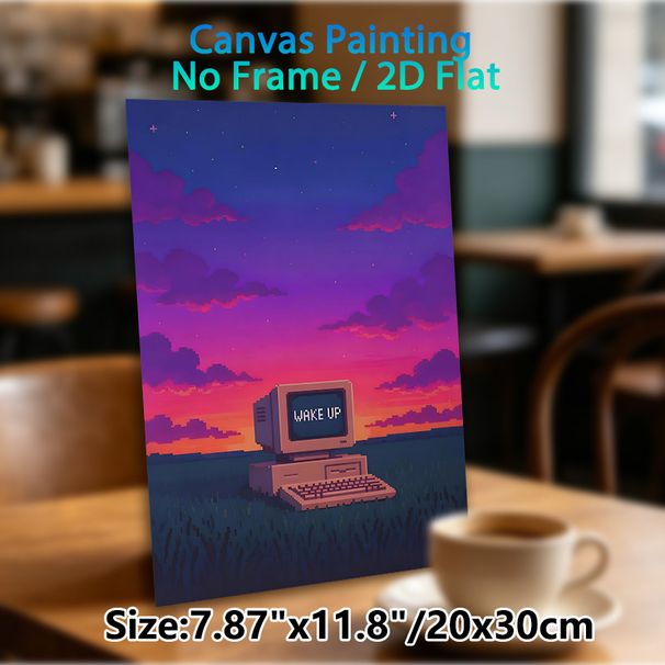 Retro Computer Pixel Art Painting Poster, Vibrant Sunset Sky Pixelated Nostalgic Scene Poster, Unique Nostalgic Vibe Ideal For Home Office, Bedroom_maomaolike.com
