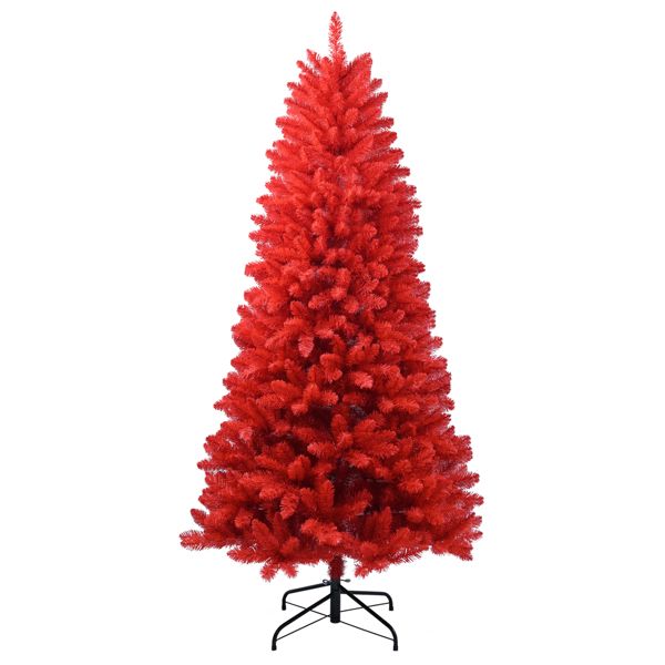Artificial 5ft Red Christmas Tree With 624 PVC Branch Tips, Hinged Premium & Foldable Base For Indoor Holiday Decorating_maomaolike.com