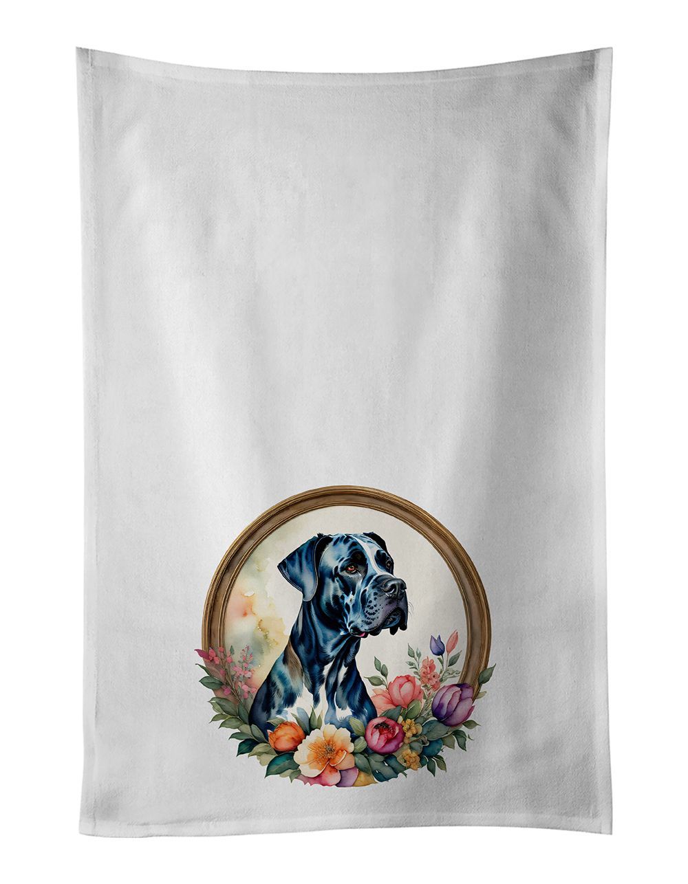 Great Dane And Flowers Kitchen Towel Set Of 2 White Dish Towels Decorative Bathroom Hand Towel For Hand, Face, Hair, Yoga, Tea, Dishcloth, 19 X 28", White_maomaolike.com