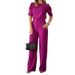 Women's Clothing New Round Neck Mid-Sleeve High Waist Wide Leg Pants Fashion Casual Suit_maomaolike.com