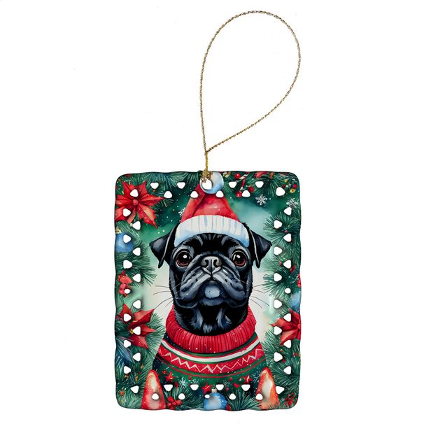 Pug Christmas Porcelain Ornament Christmas Tree Hanging Decorations For Home Christmas Holiday, Rectangle, Gift, Multicolor_maomaolike.com
