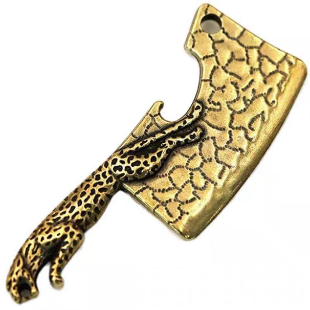 Brass Animal Keychain Pure Copper Bottle Opener Creative Cheetah Pattern Knife Vintage Exquisite Key Pendant_maomaolike.com