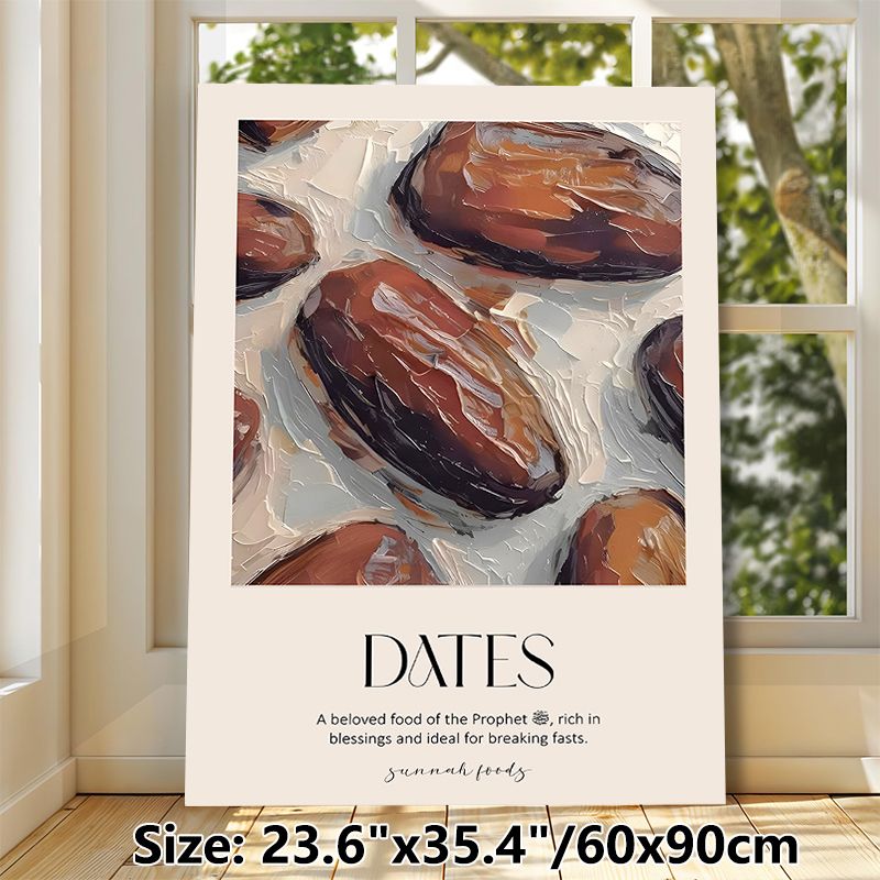 Dates Themed Painting Poster, Rich Textured Impasto Oil Painting Poster, Showcases Revered Sunnah Food, Ideal For Kitchen And Dining Room Wall Decor_maomaolike.com