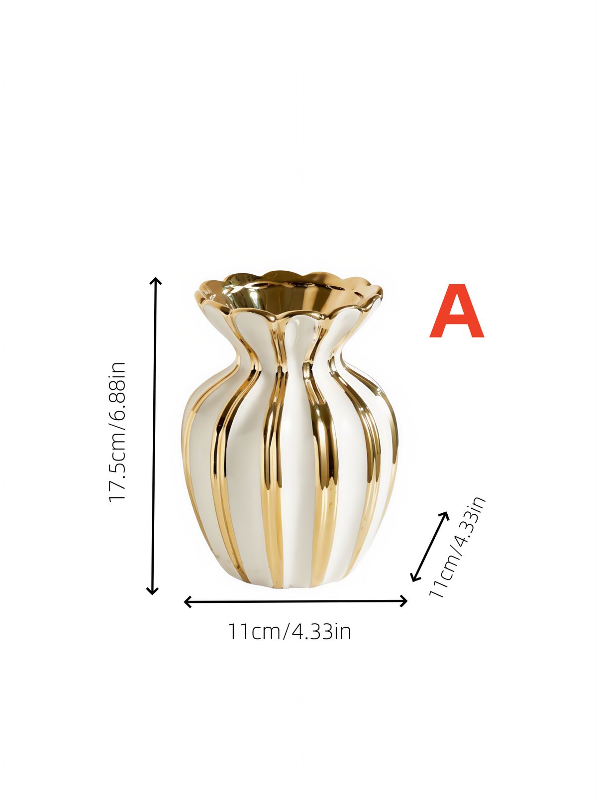 1PC Ceramic Vase With Petal Mouth And Gold Striped Design_maomaolike.com