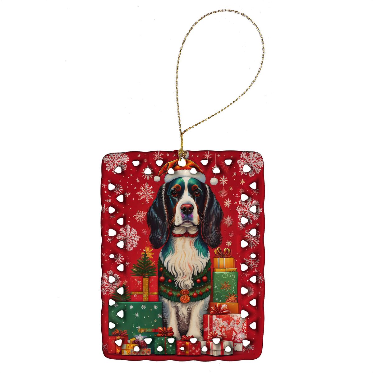 English Springer Spaniel Holiday Christmas Porcelain Ornament Christmas Tree Hanging Decorations For Home Christmas Holiday, Rectangle, Gift, Multicolor_maomaolike.com