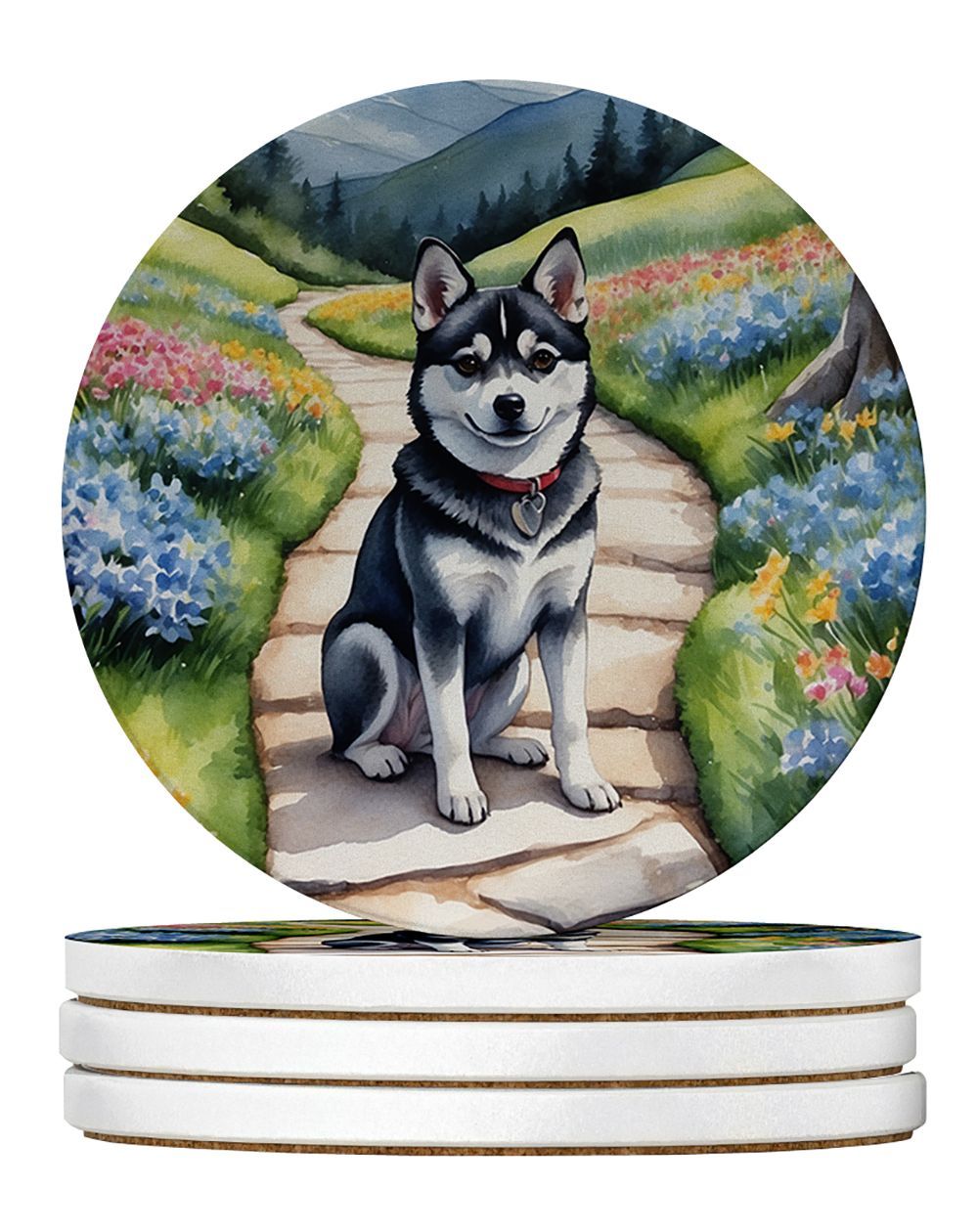 Alaskan Klee Kai Spring Garden Large Sandstone Coasters Pack Of 4 Absorbent Round Coasters Decor Gifts For Men Or Women, 4 In, Multicolor_maomaolike.com