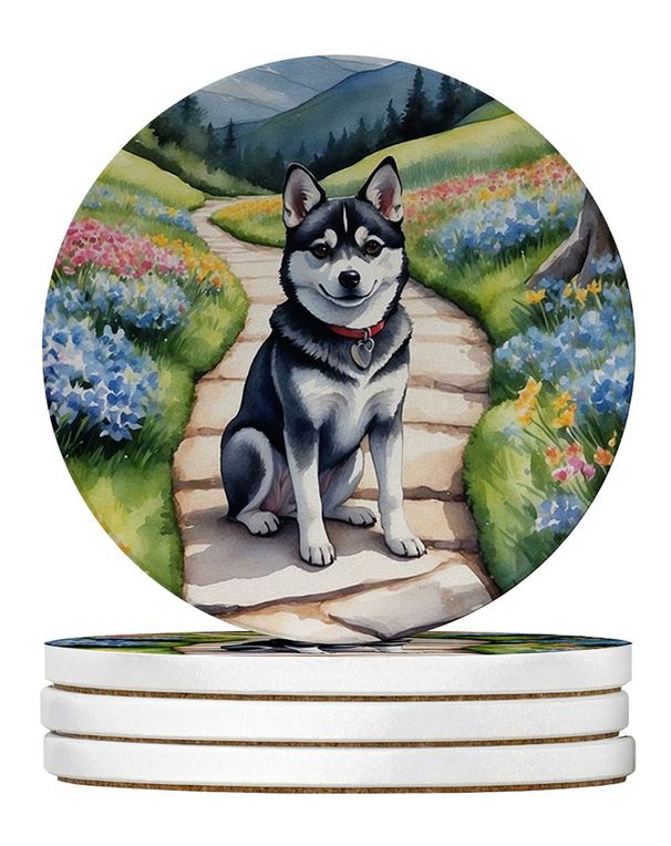 Alaskan Klee Kai Spring Garden Large Sandstone Coasters Pack Of 4 Absorbent Round Coasters Decor Gifts For Men Or Women, 4 In, Multicolor_maomaolike.com