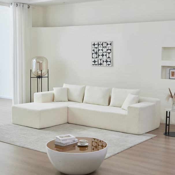 104.33" Sponge Sectional Sofa Couch For Living Room, L Shaped Modern Lamb Modular High Density Sponge Floor Sofa, Sherpa Fabric Sofa Couch With Chaise Lounge & Pillows, Upholstered Corner Cloud Couch_maomaolike.com
