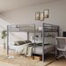 Full Over Full Bunk Bed, Heavy Duty Metal Bunk Bed Frame With Built-in Ladder And Safety Guard Rail, Low Metal Bunk Bed Frame For Kids, No Boxspring Required, For Small Spaces,Gray_maomaolike.com