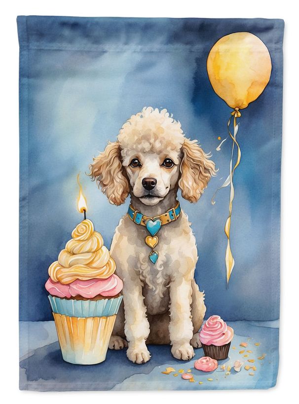 White Toy Poodle Happy Birthday House Flag Large Porch Sleeve Pole Decorative Outside Yard Banner Artwork Wall Hanging, Polyester, House Size, Multicolor_maomaolike.com