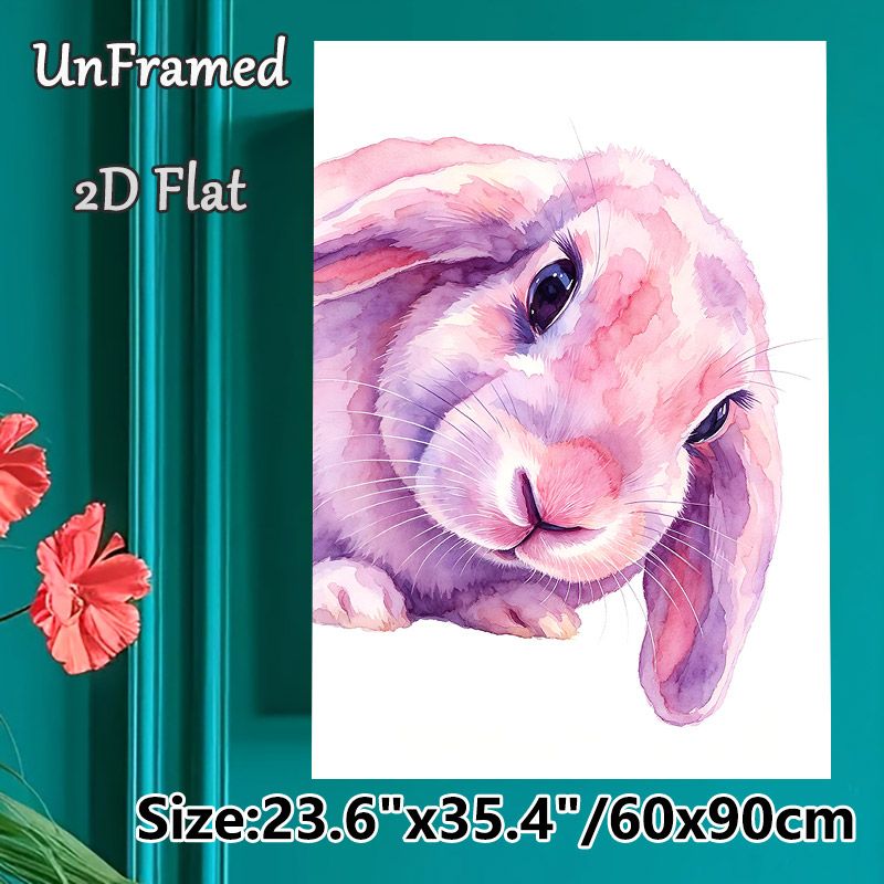 Pastel Rabbit Painting Poster, Soft Watercolor Pink & Purple Bunny Portrait Poster, Gentle Calming Decor Ideal For Bedroom, Living Room And Cozy_maomaolike.com