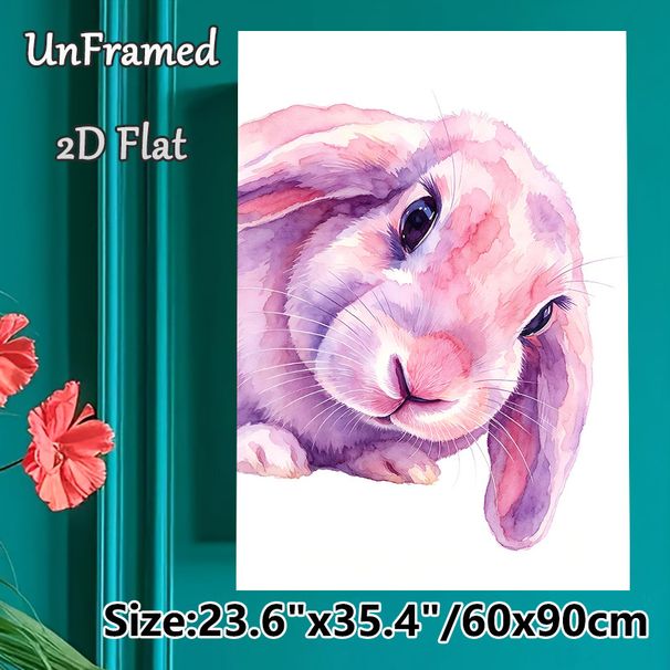 Pastel Rabbit Painting Poster, Soft Watercolor Pink & Purple Bunny Portrait Poster, Gentle Calming Decor Ideal For Bedroom, Living Room And Cozy_maomaolike.com
