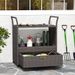 Outdoor Wicker Bar Cart Table Glass Tabletop,with Tempered Glass Top With 4 Universal Wheels For Patio, Porch, Garden, Backyard And Poolside_maomaolike.com