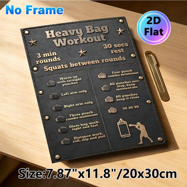 Heavy Bag Workout Painting Poster, Vintage Leather-style Boxing Training Guide Poster, Detailed Workout Instructions Ideal For Home Gym, Boxing Studio_maomaolike.com