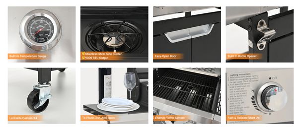 Propane Grill 3 Burner Barbecue Grill Stainless Steel Gas Grill With Side Burner For Outdoor BBQ, Camping_maomaolike.com