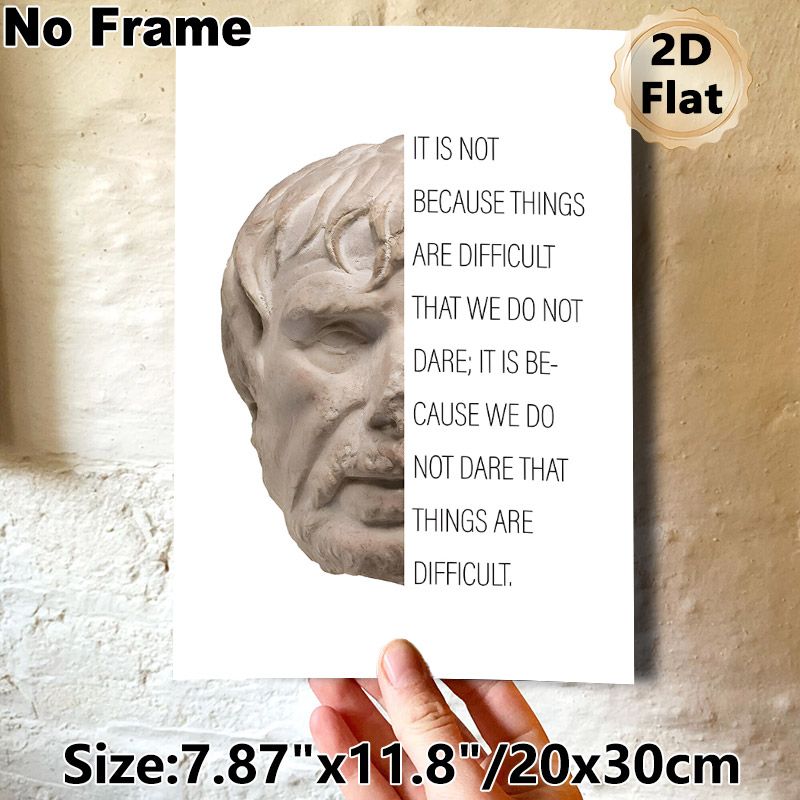 Stoic Philosopher Inspirational Quote Painting Poster, Minimalist Split-design Poster, Half Marble Statue With Motivational Text, Thought-provoking_maomaolike.com