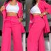 women's clothing, elegant and solid color split sleeve lapel suit with pockets and straight pants suit_maomaolike.com