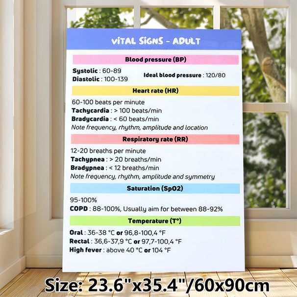 Adult Vital Signs Painting Poster, Color-coded Medical Reference Chart Poster, Practical Guide For Adult Vital Sign Ranges, Ideal For Clinic And_maomaolike.com