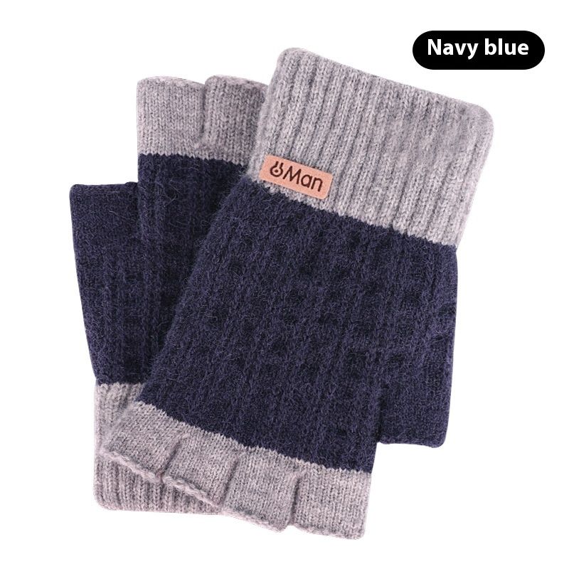 Camel Wool Half Finger Gloves For Men's Winter Knitted Warm And Exposed Finger Writing Office Gloves_maomaolike.com