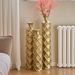 Metal Decorative Vase High Distress Metal Center Vase With 3D Triangle Pattern, Set Of 3 Vases For Home Decoration 33.5 ", 29.5 ", 25.2 "high, Gold_maomaolike.com