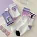Unisex Purple love socks women's high appearance level mid-tube socks ins tide cartoon sport long_maomaolike.com
