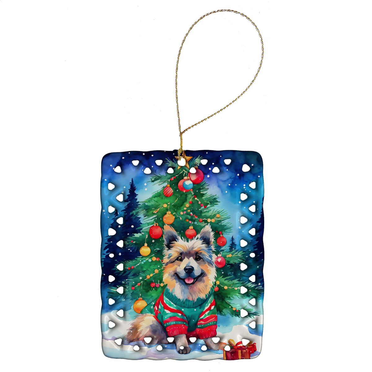 Keeshond Christmas Porcelain Ornament Christmas Tree Hanging Decorations For Home Christmas Holiday, Rectangle, Gift, Multicolor_maomaolike.com
