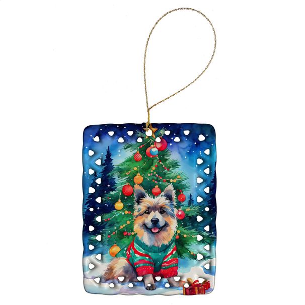 Keeshond Christmas Porcelain Ornament Christmas Tree Hanging Decorations For Home Christmas Holiday, Rectangle, Gift, Multicolor_maomaolike.com